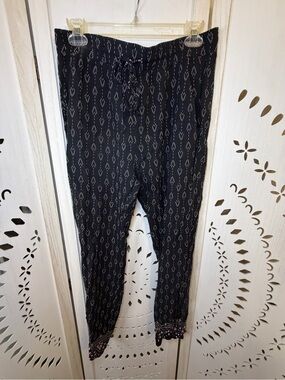 Black Boho Pants with Pink Print